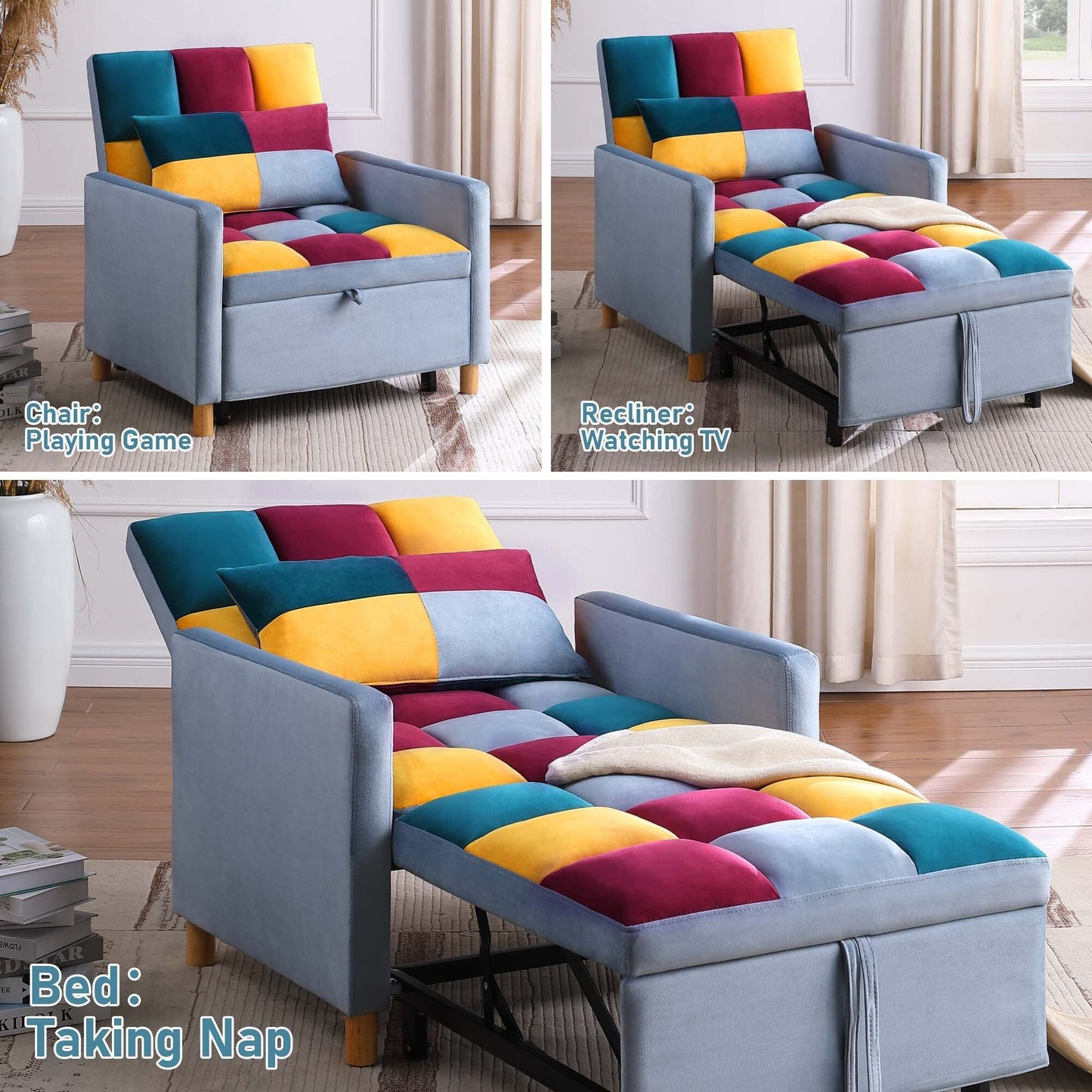 Poltrona letto Aukfa, divano letto singolo convertibile con cuscino