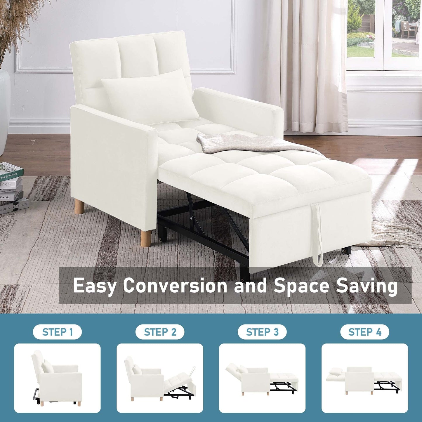 Poltrona letto Aukfa, divano letto singolo convertibile con cuscino