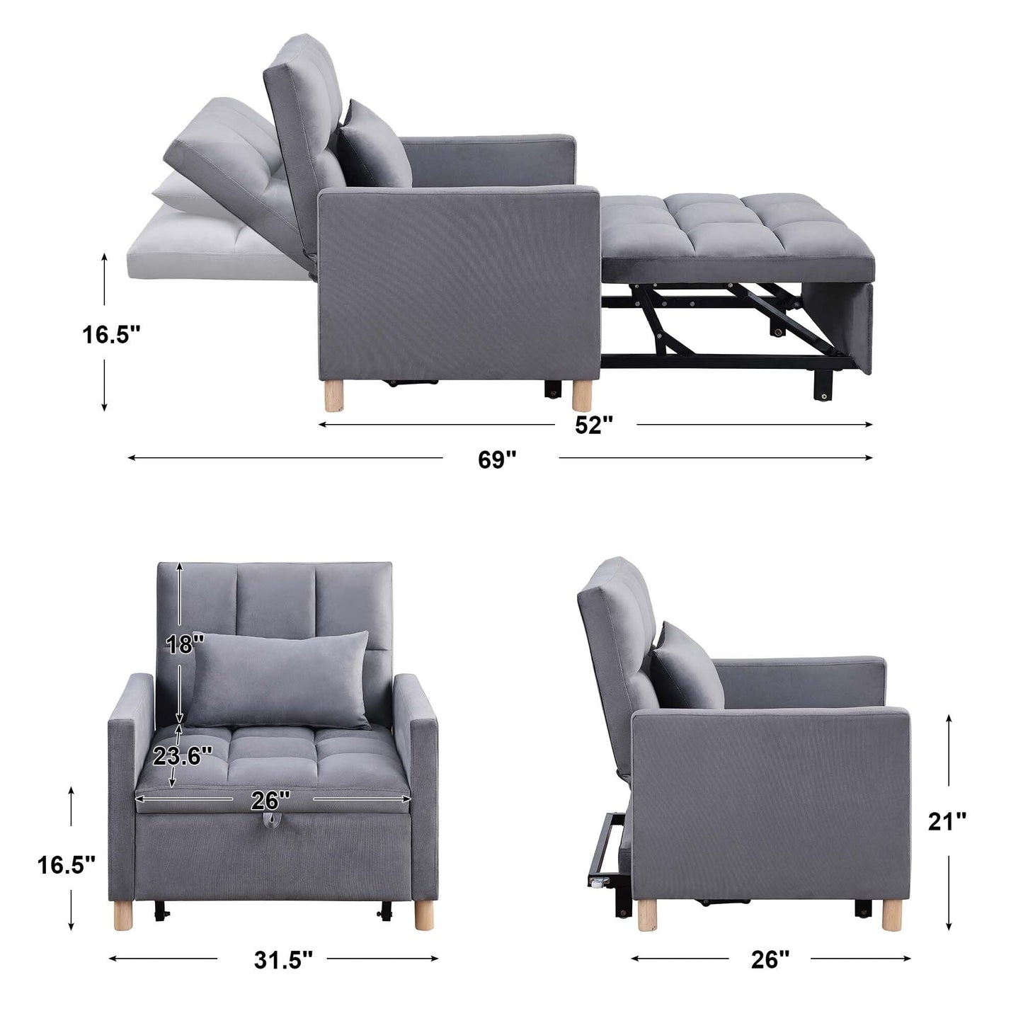 Poltrona letto Aukfa, divano letto singolo convertibile con cuscino