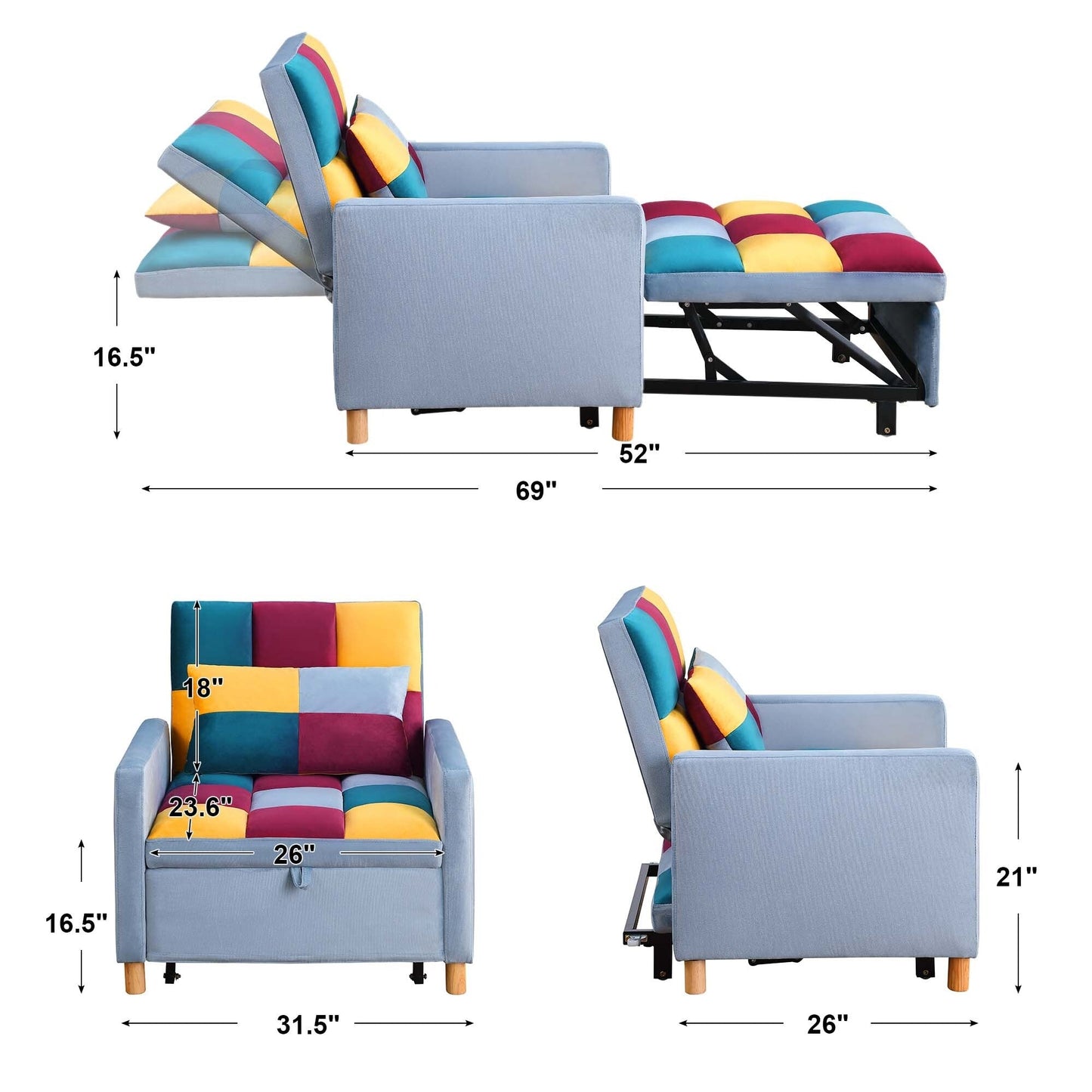 Poltrona letto Aukfa, divano letto singolo convertibile con cuscino