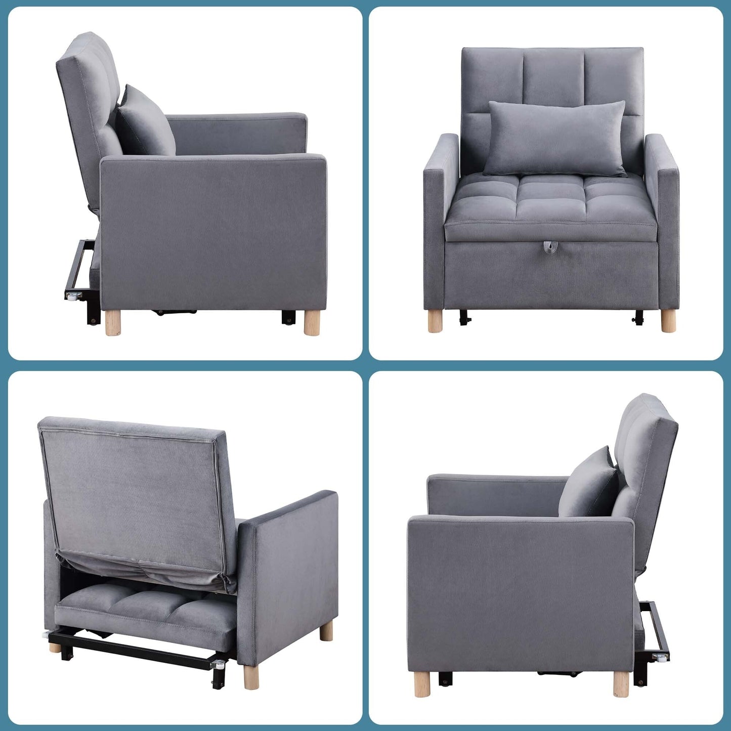 Poltrona letto Aukfa, divano letto singolo convertibile con cuscino