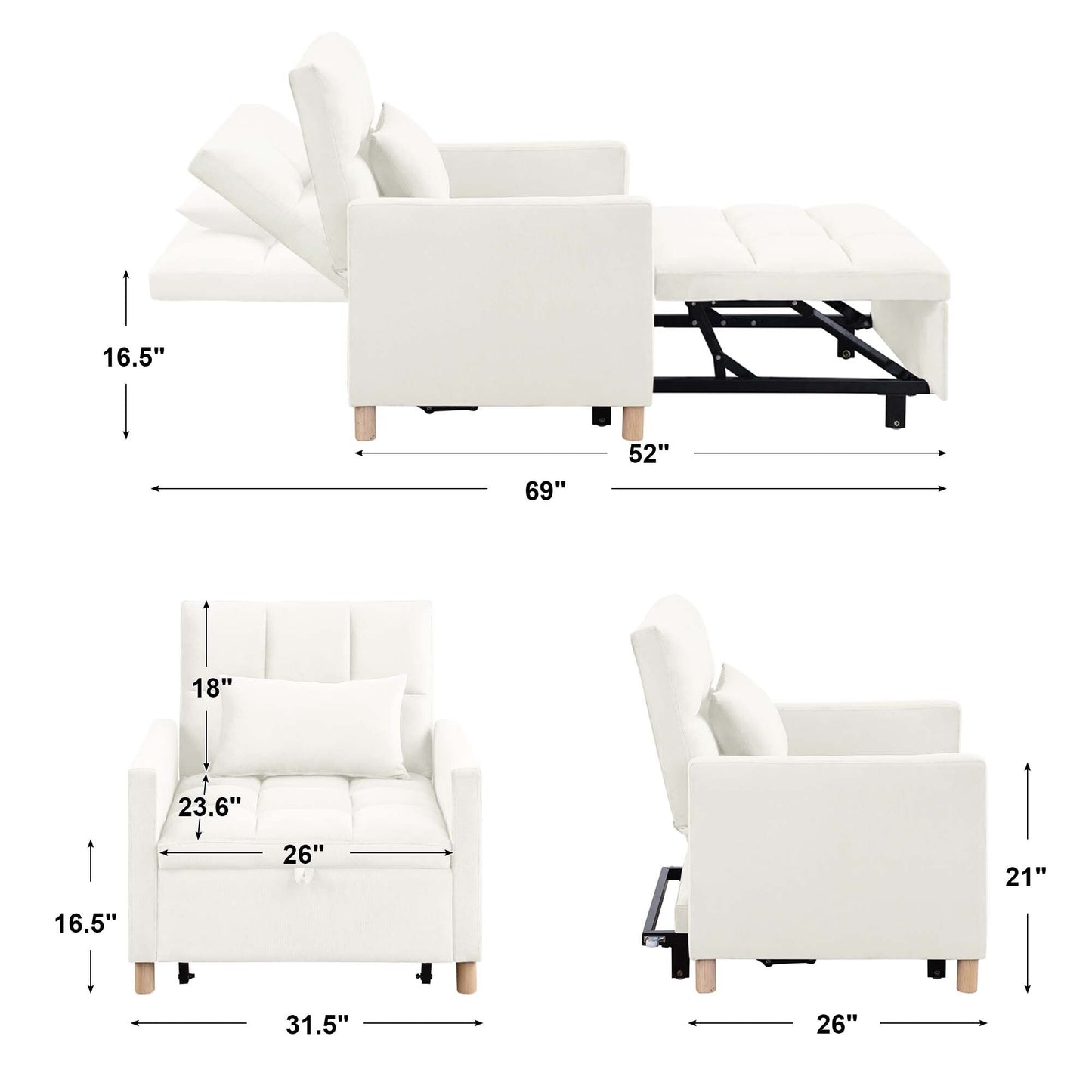 Poltrona letto Aukfa, divano letto singolo convertibile con cuscino