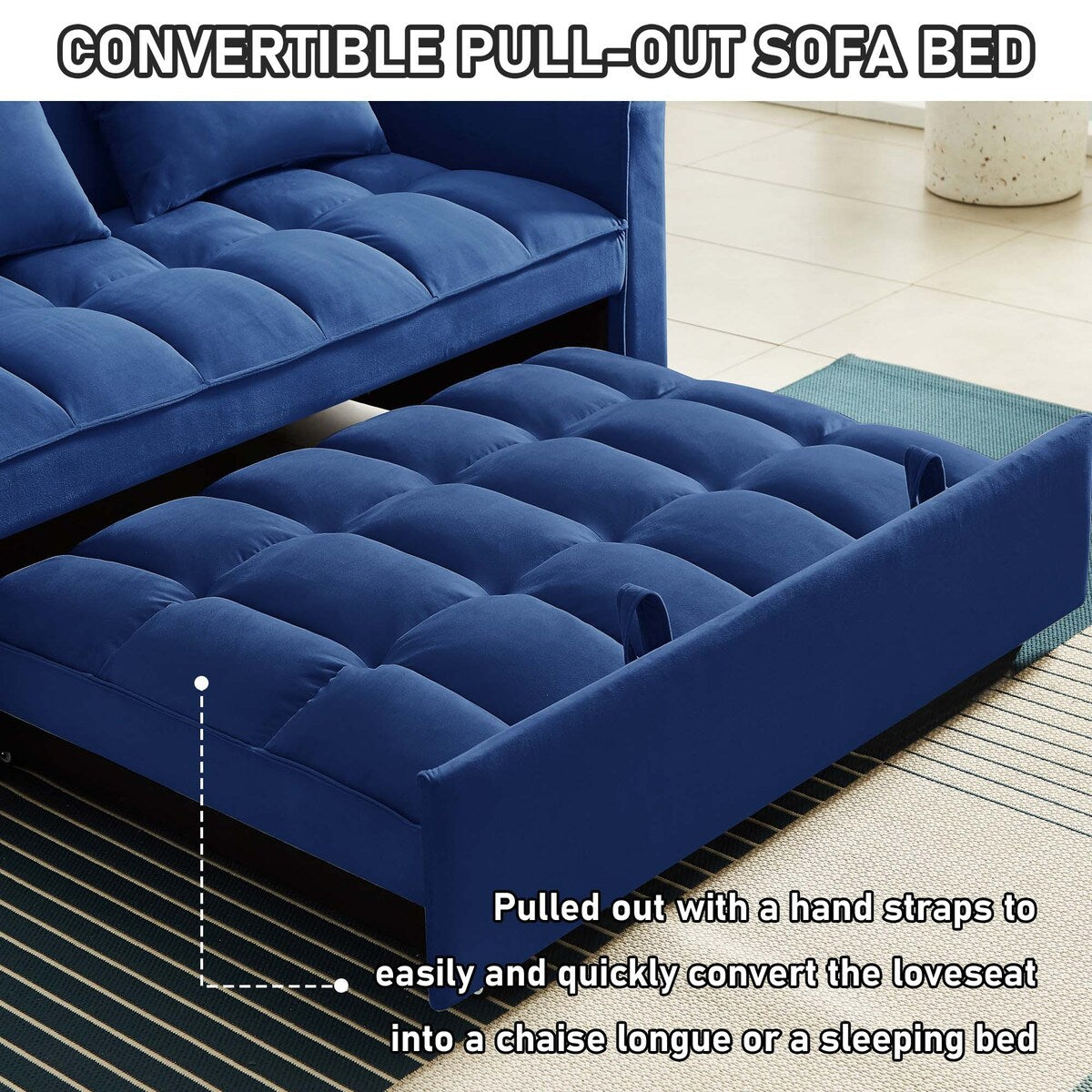 Divano letto trasformabile in velluto Aukfa con tasca laterale