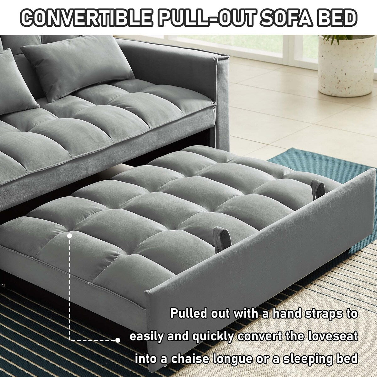 Divano letto trasformabile in velluto Aukfa con tasca laterale