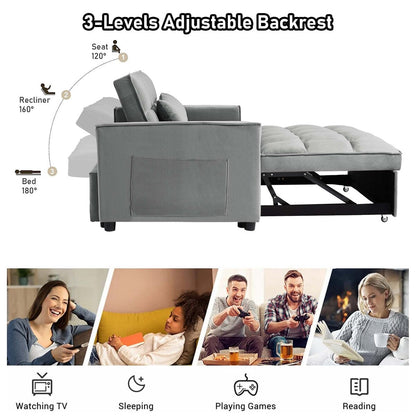 Divano letto trasformabile in velluto Aukfa con tasca laterale