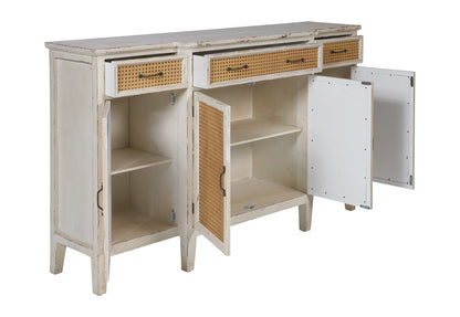 Tonia - Credenza Bianco Antico - 3 Cassetti 4 Sportelli in Paglia Vienna
