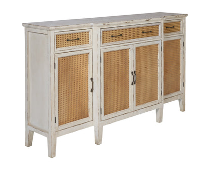 Tonia - Credenza Bianco Antico - 3 Cassetti 4 Sportelli in Paglia Vienna