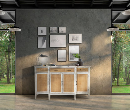 Tonia - Credenza Bianco Antico - 3 Cassetti 4 Sportelli in Paglia Vienna