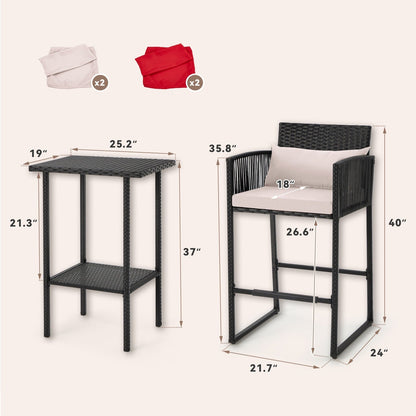 Set da bar in vimini per patio AVAWING da 3 pezzi con fodera per cuscino extra