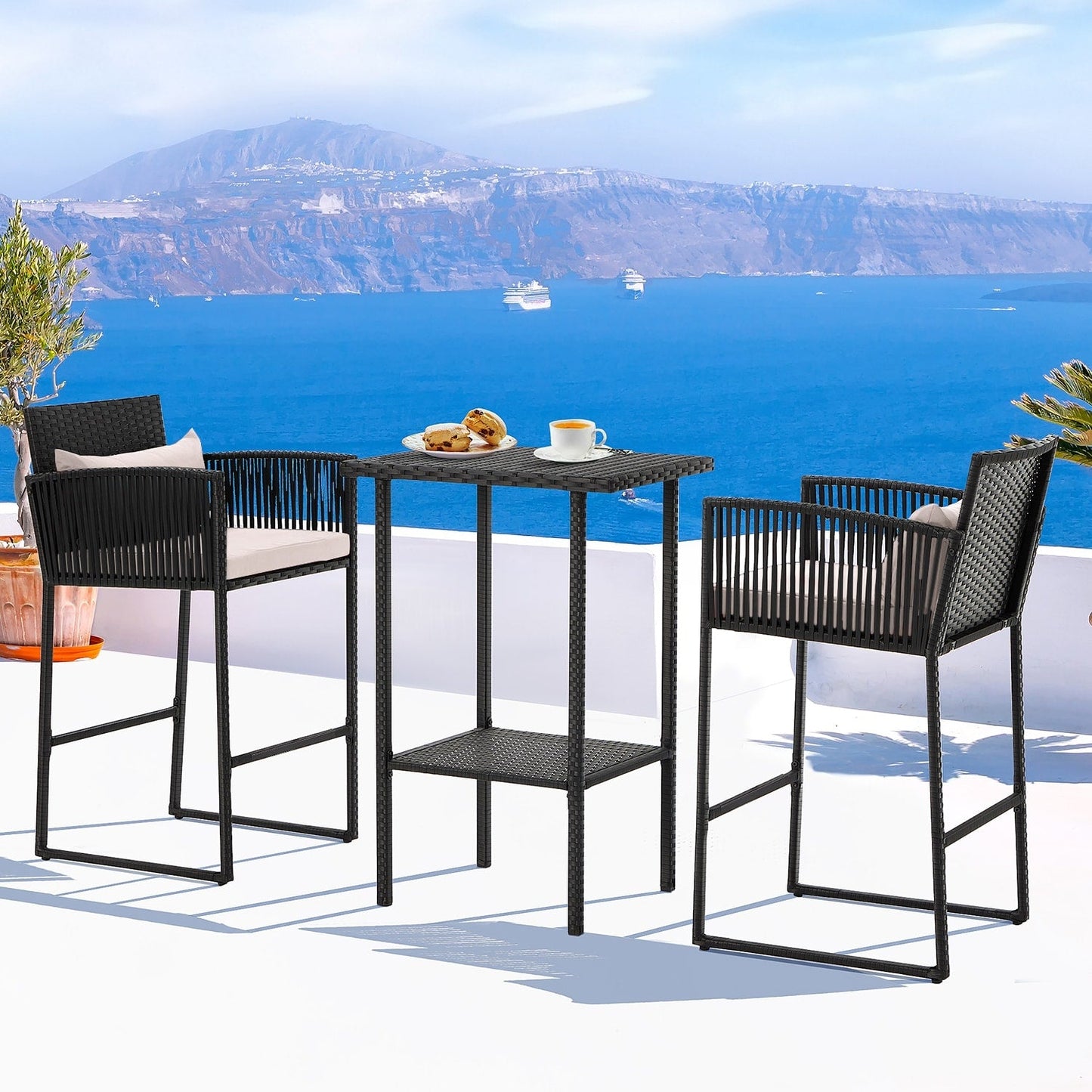 Set da bar in vimini per patio AVAWING da 3 pezzi con fodera per cuscino extra
