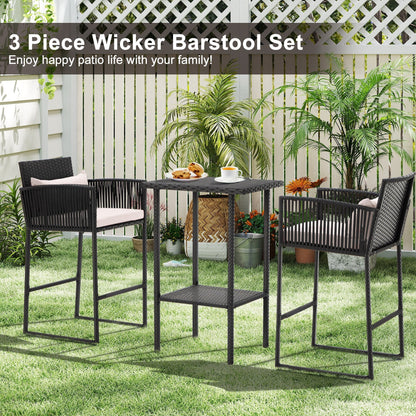 Set da bar in vimini per patio AVAWING da 3 pezzi con fodera per cuscino extra