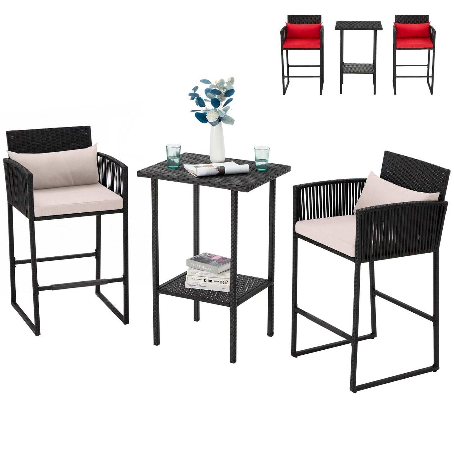 Set da bar in vimini per patio AVAWING da 3 pezzi con fodera per cuscino extra