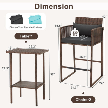 Set da bar in vimini per patio AVAWING da 3 pezzi con fodera per cuscino extra