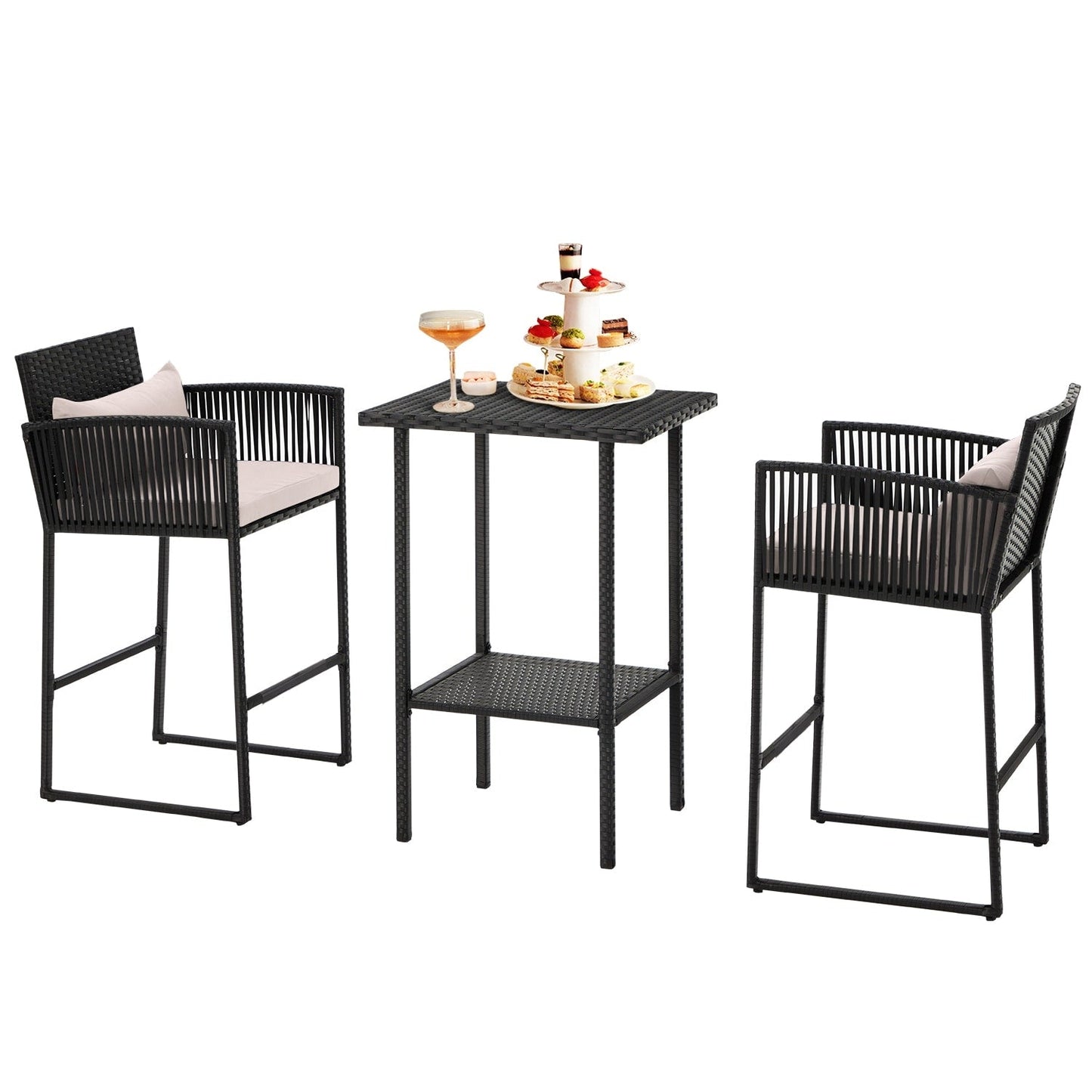 Set da bar in vimini per patio AVAWING da 3 pezzi con fodera per cuscino extra
