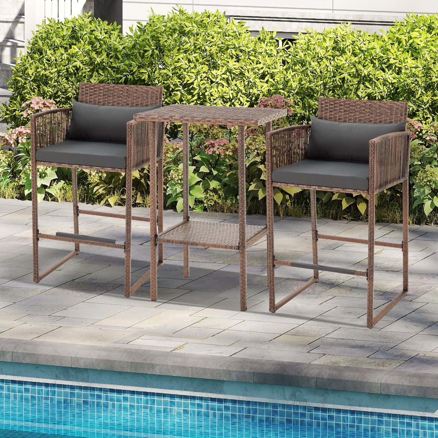 Set da bar in vimini per patio AVAWING da 3 pezzi con fodera per cuscino extra