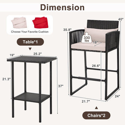 Set da bar in vimini per patio AVAWING da 3 pezzi con fodera per cuscino extra