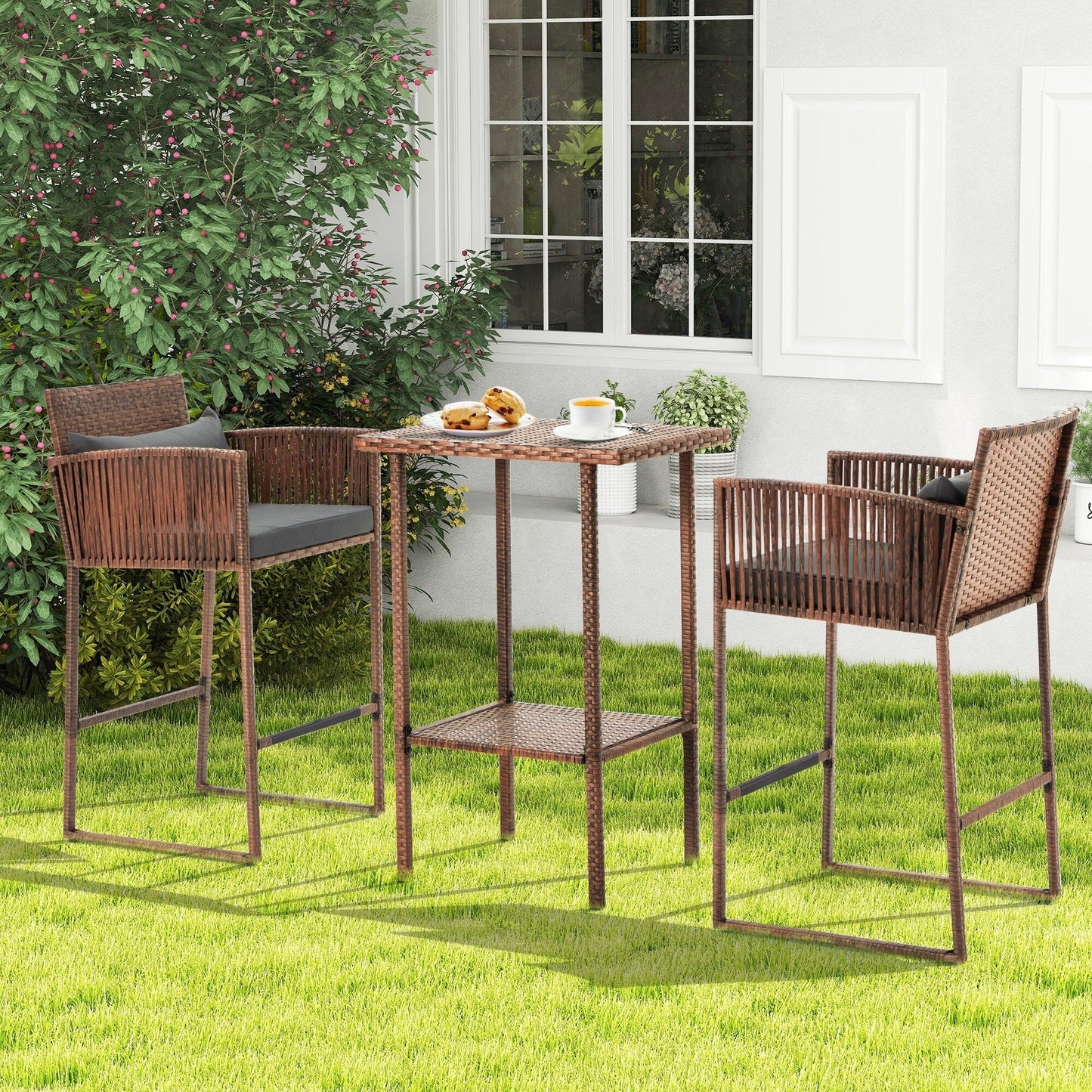 Set da bar in vimini per patio AVAWING da 3 pezzi con fodera per cuscino extra