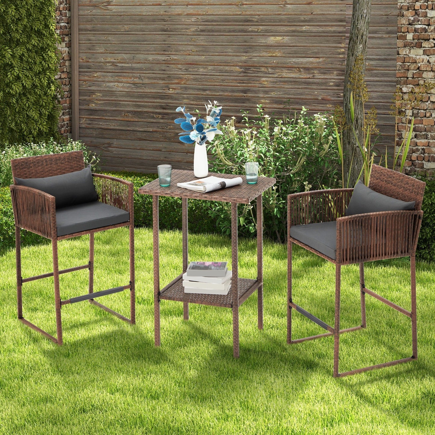 Set da bar in vimini per patio AVAWING da 3 pezzi con fodera per cuscino extra