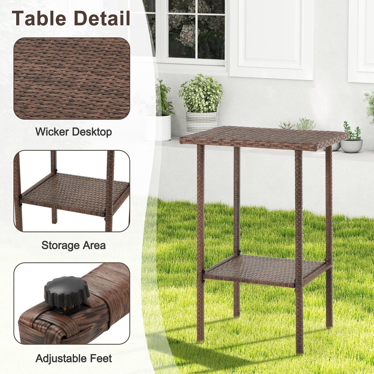 Set da bar in vimini per patio AVAWING da 3 pezzi con fodera per cuscino extra