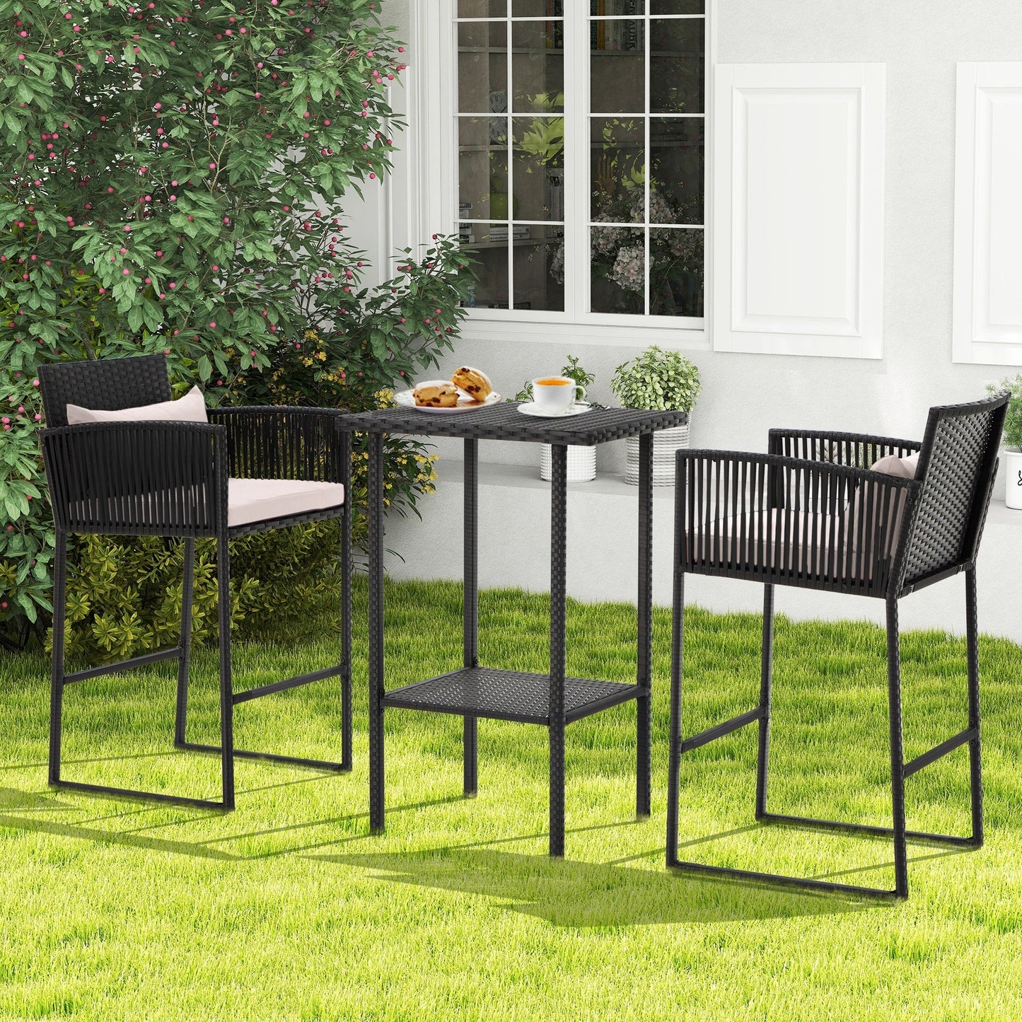 Set da bar in vimini per patio AVAWING da 3 pezzi con fodera per cuscino extra