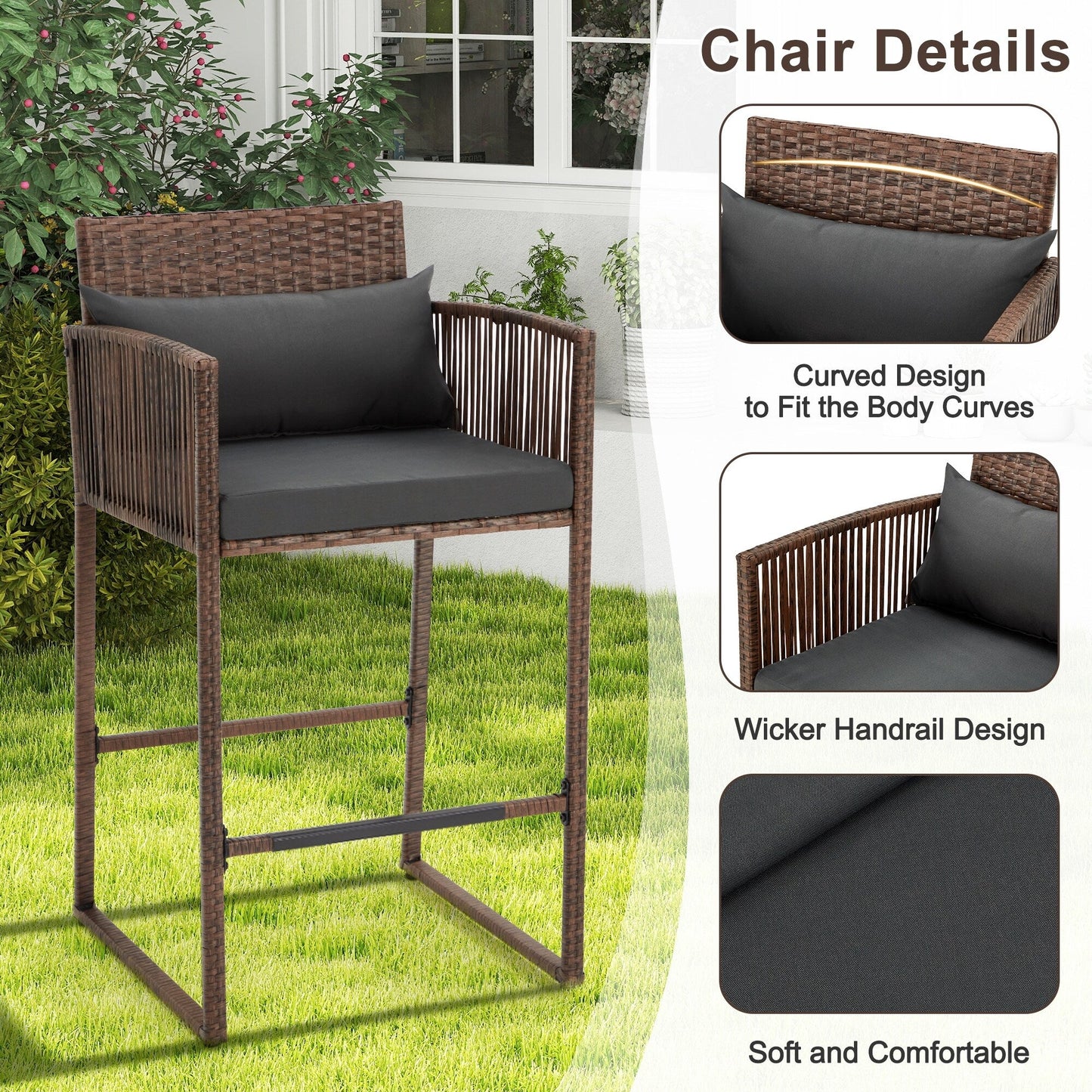 Set da bar in vimini per patio AVAWING da 3 pezzi con fodera per cuscino extra