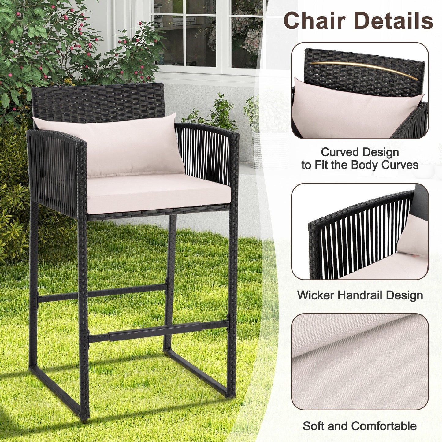 Set da bar in vimini per patio AVAWING da 3 pezzi con fodera per cuscino extra