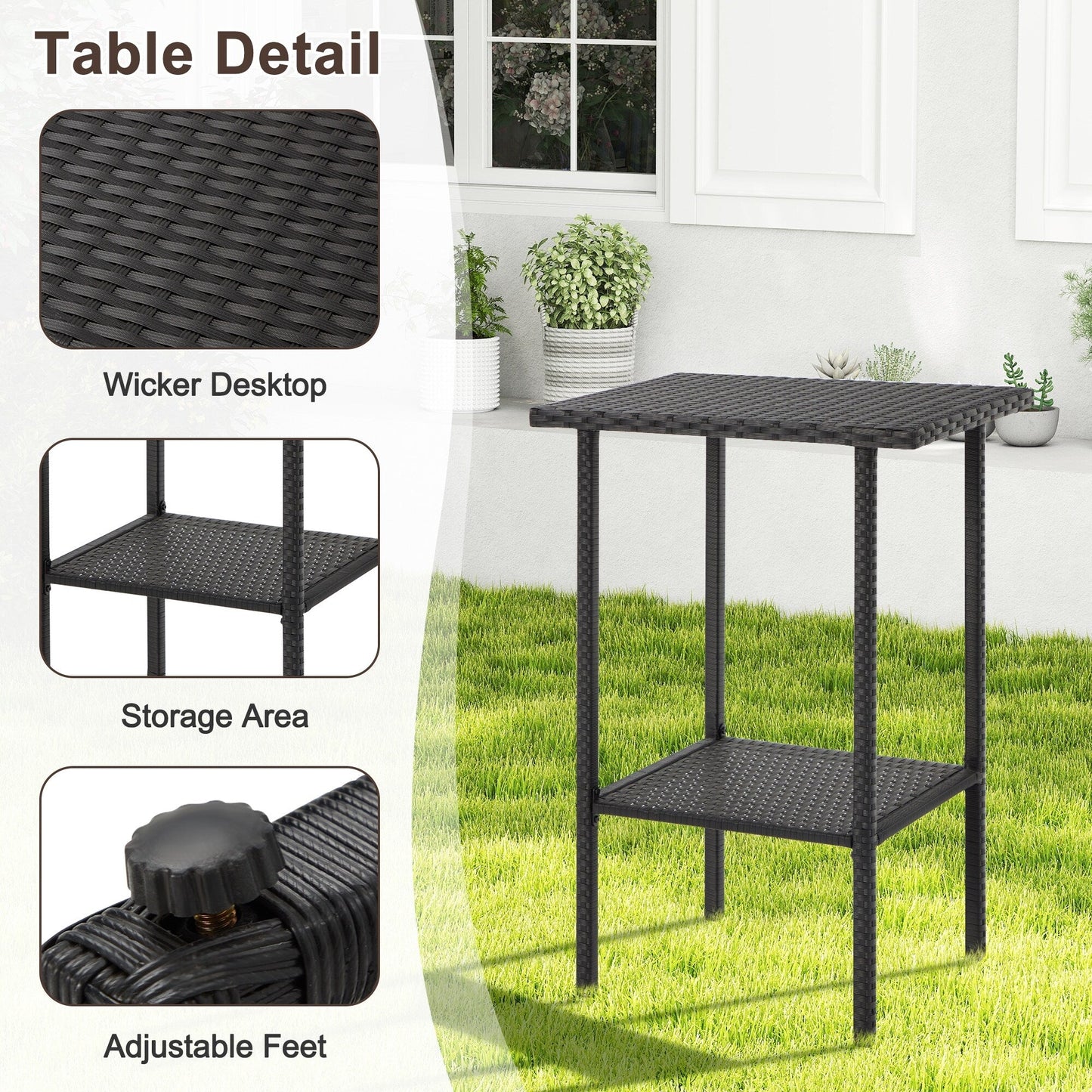 Set da bar in vimini per patio AVAWING da 3 pezzi con fodera per cuscino extra