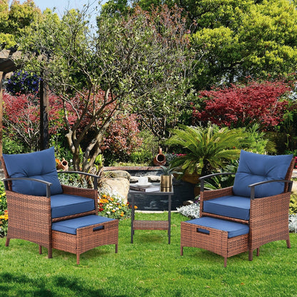 Set di mobili da giardino AVAWING da 5 pezzi, set da conversazione in vimini con tavolino e pouf