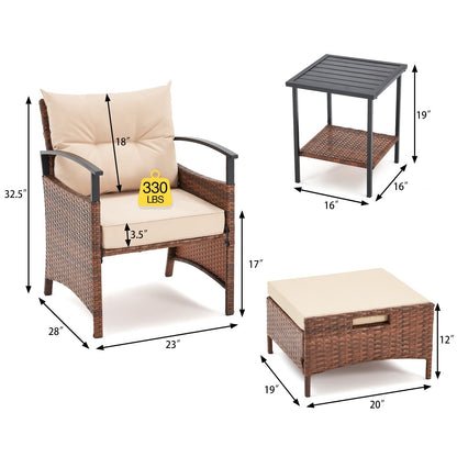 Set di mobili da giardino AVAWING da 5 pezzi, set da conversazione in vimini con tavolino e pouf