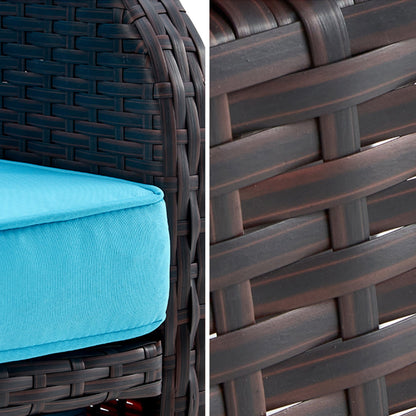 Set da conversazione AVAWING da esterno in vimini blu, 5 pezzi, con tavolino pouf