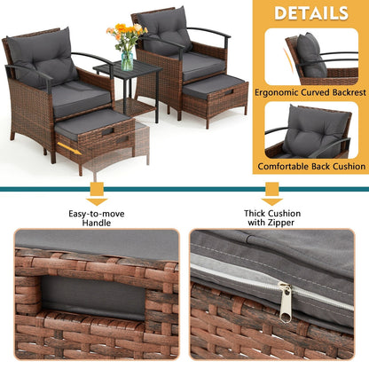 Set di mobili da giardino AVAWING da 5 pezzi, set da conversazione in vimini con tavolino e pouf