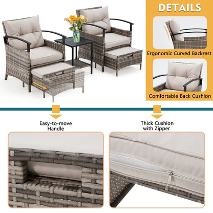 Set di mobili da giardino AVAWING da 5 pezzi, set da conversazione in vimini con tavolino e pouf