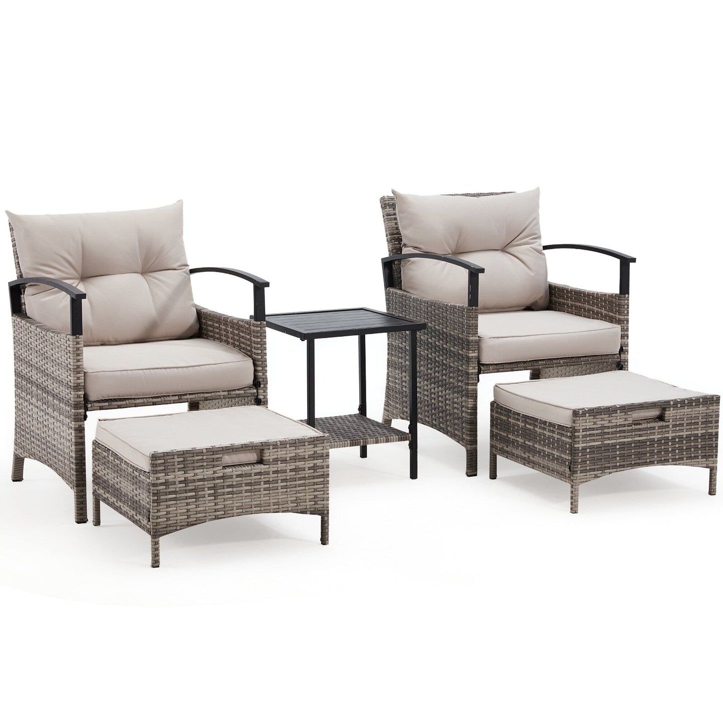 Set di mobili da giardino AVAWING da 5 pezzi, set da conversazione in vimini con tavolino e pouf