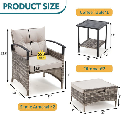 Set di mobili da giardino AVAWING da 5 pezzi, set da conversazione in vimini con tavolino e pouf