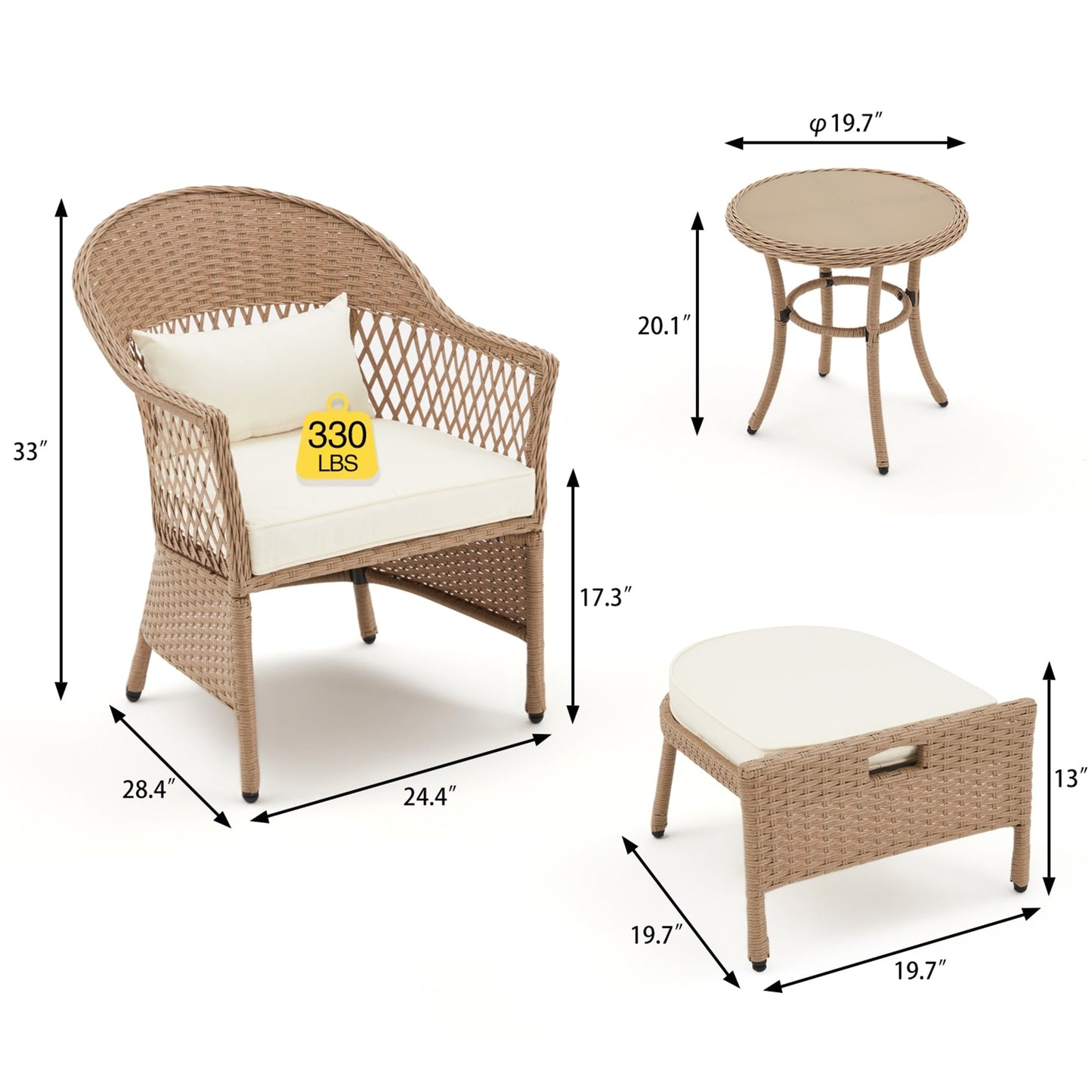 AVAWING Set di mobili da giardino da 5 pezzi, sedie da esterno in rattan, set da bistrot da conversazione in vimini