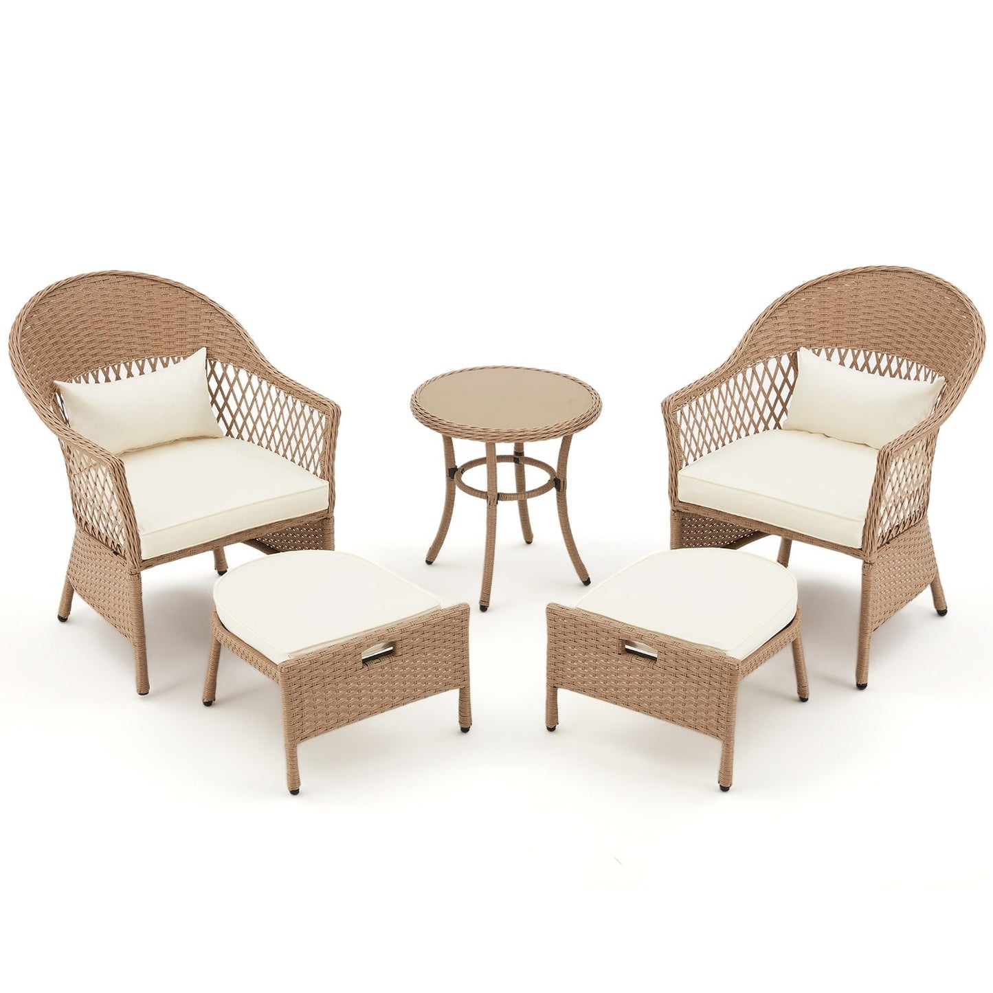 AVAWING Set di mobili da giardino da 5 pezzi, sedie da esterno in rattan, set da bistrot da conversazione in vimini