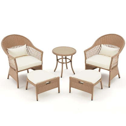 AVAWING Set di mobili da giardino da 5 pezzi, sedie da esterno in rattan, set da bistrot da conversazione in vimini