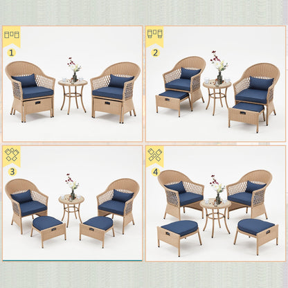 AVAWING Set di mobili da giardino da 5 pezzi, sedie da esterno in rattan, set da bistrot da conversazione in vimini