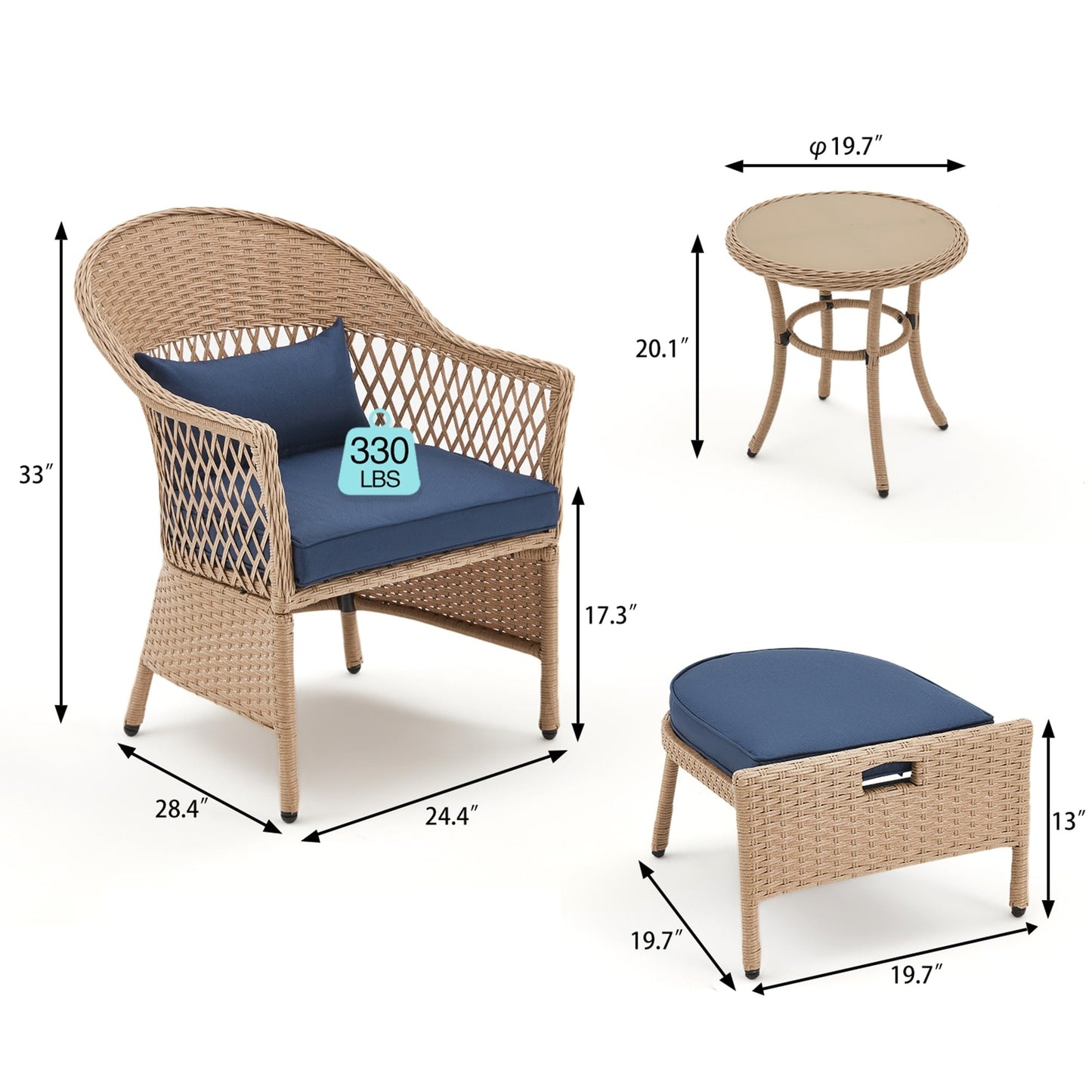 AVAWING Set di mobili da giardino da 5 pezzi, sedie da esterno in rattan, set da bistrot da conversazione in vimini