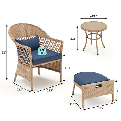 AVAWING Set di mobili da giardino da 5 pezzi, sedie da esterno in rattan, set da bistrot da conversazione in vimini