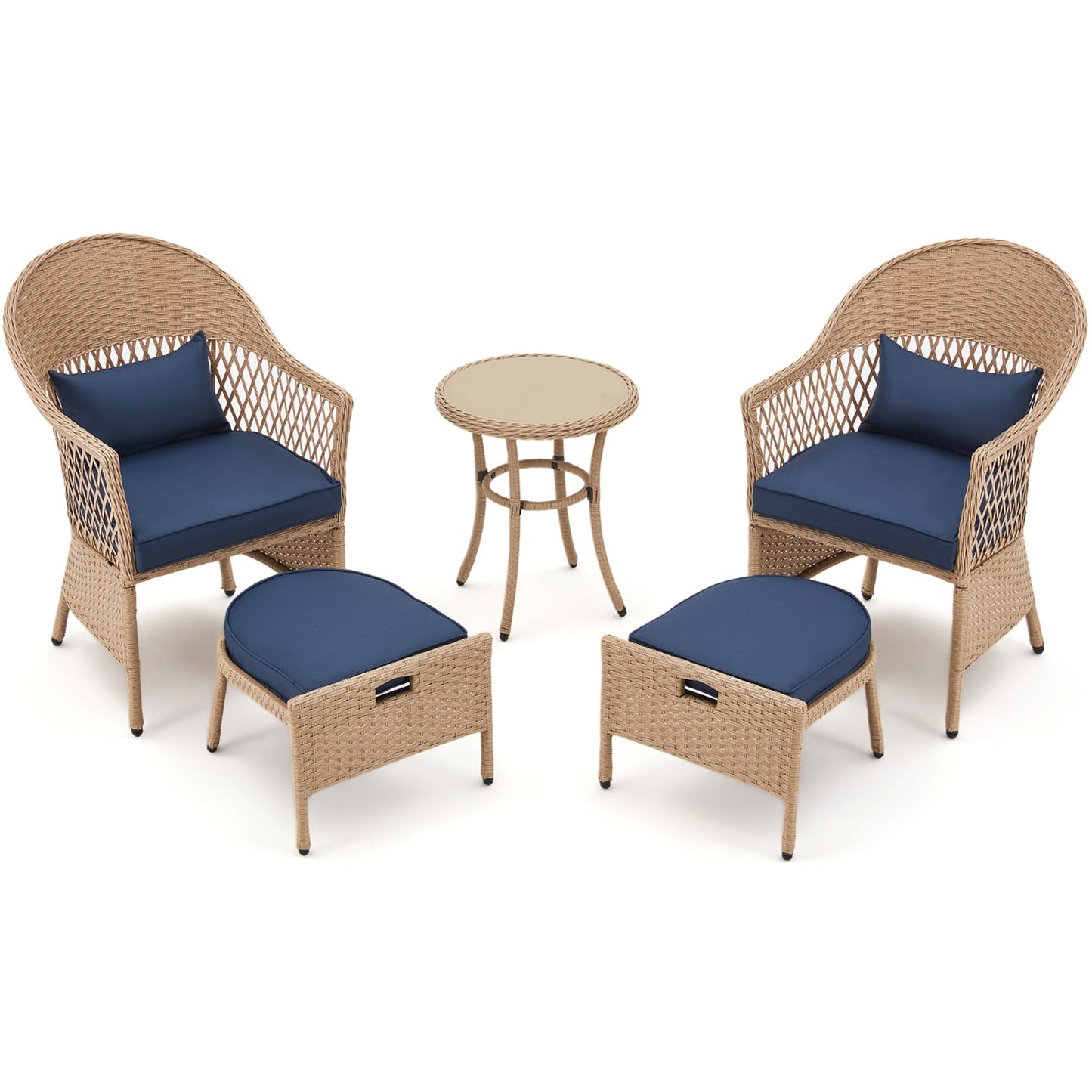 AVAWING Set di mobili da giardino da 5 pezzi, sedie da esterno in rattan, set da bistrot da conversazione in vimini