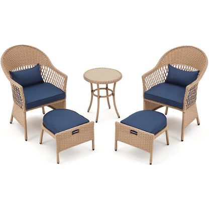 AVAWING Set di mobili da giardino da 5 pezzi, sedie da esterno in rattan, set da bistrot da conversazione in vimini