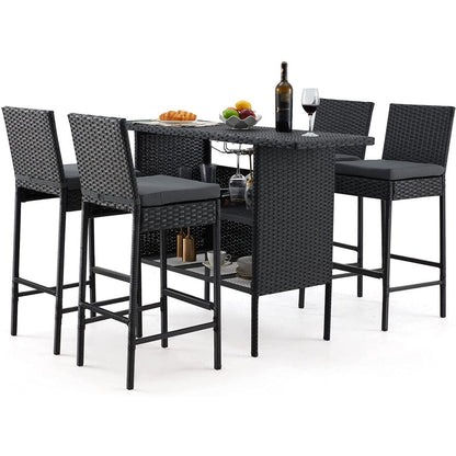 AVAWING 5PCS Set da bar per patio Set da bar per esterni in rattan con cuscino rimovibile
