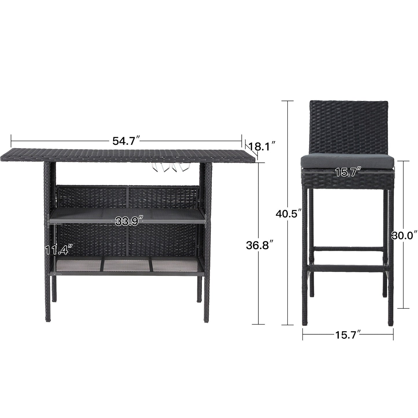 AVAWING 5PCS Set da bar per patio Set da bar per esterni in rattan con cuscino rimovibile