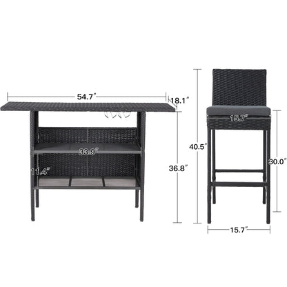AVAWING 5PCS Set da bar per patio Set da bar per esterni in rattan con cuscino rimovibile