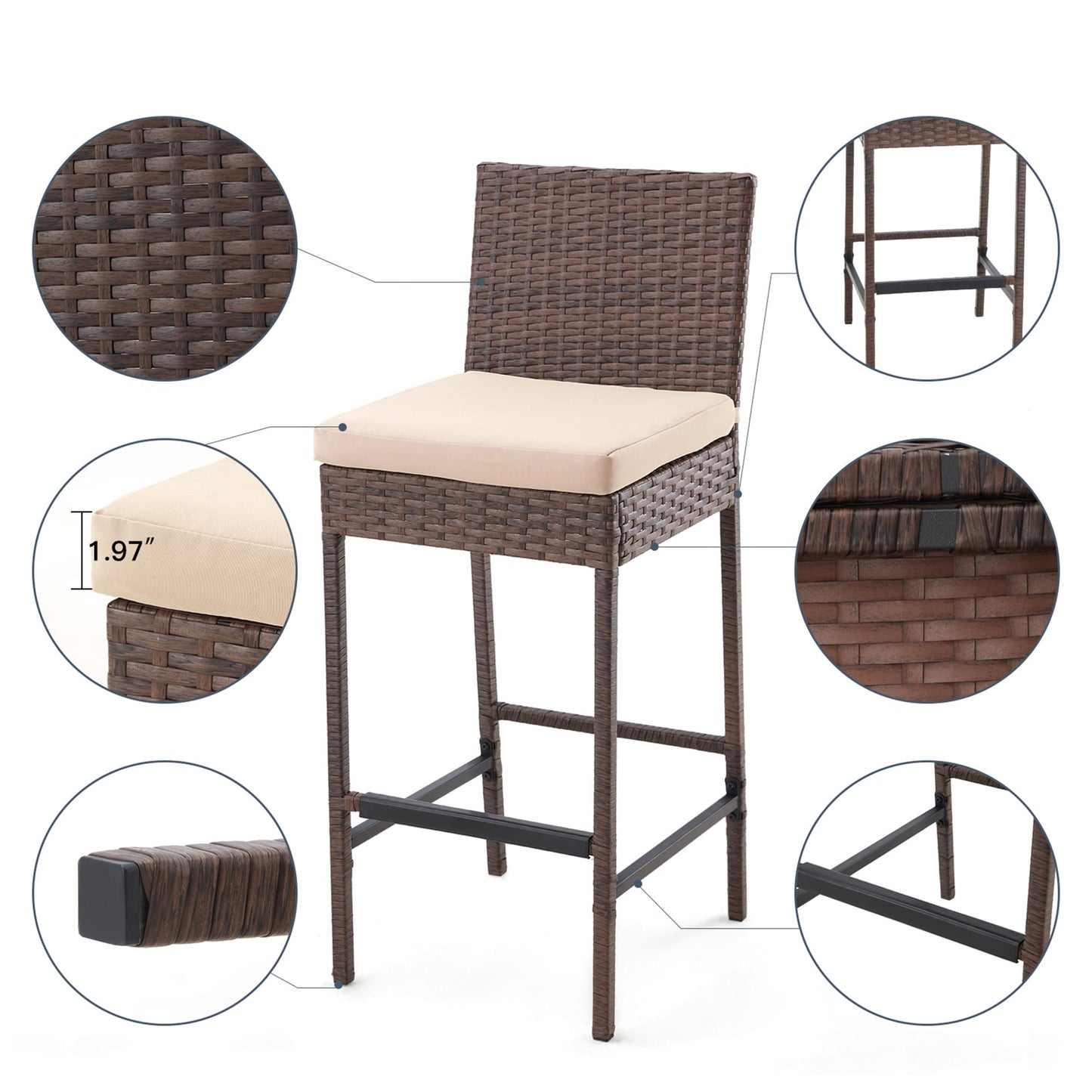 AVAWING 5PCS Set da bar per patio Set da bar per esterni in rattan con cuscino rimovibile
