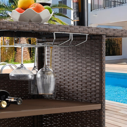 AVAWING 5PCS Set da bar per patio Set da bar per esterni in rattan con cuscino rimovibile