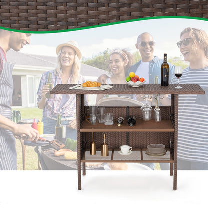 AVAWING 5PCS Set da bar per patio Set da bar per esterni in rattan con cuscino rimovibile