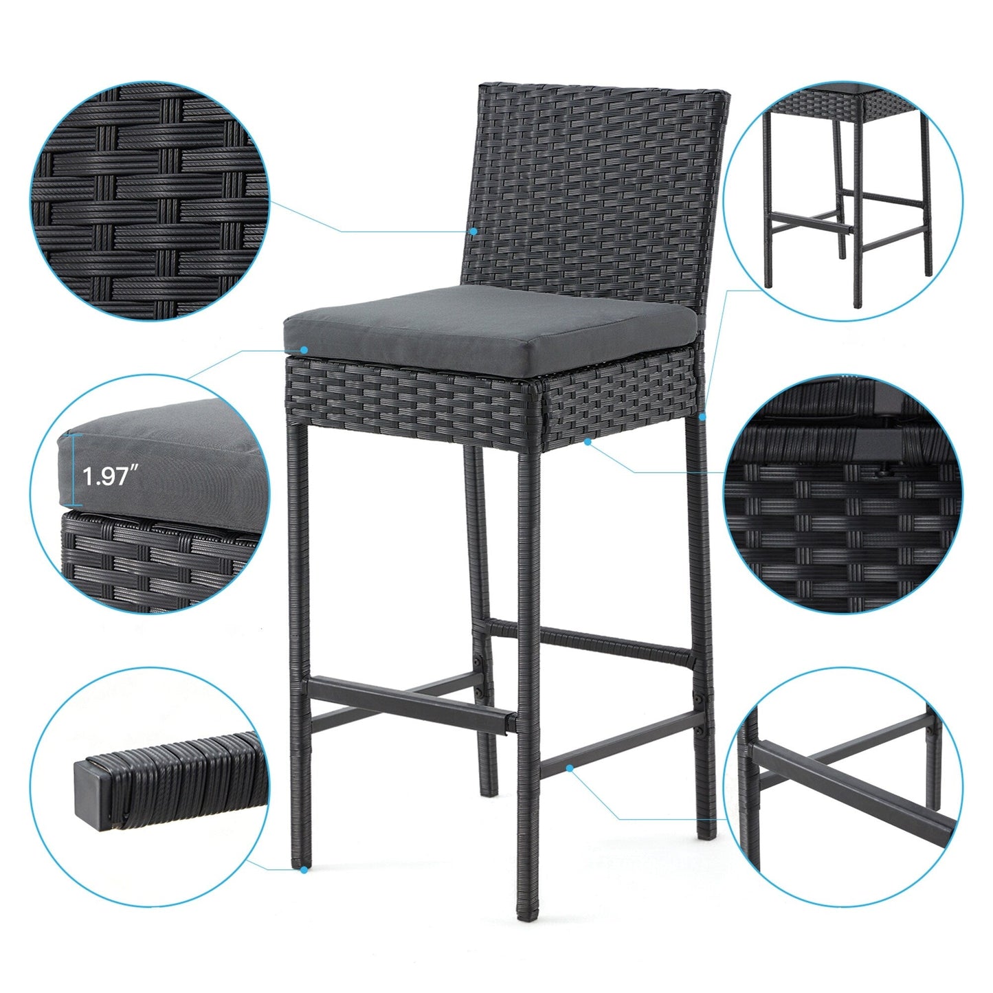 AVAWING 5PCS Set da bar per patio Set da bar per esterni in rattan con cuscino rimovibile