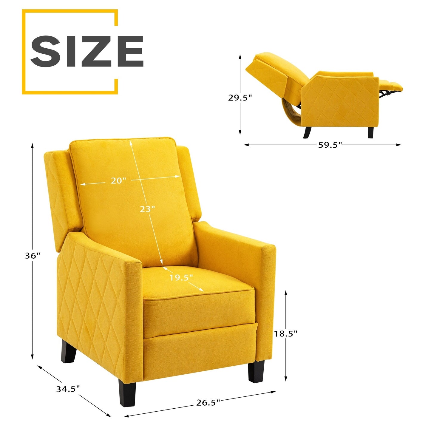 AVAWING Set di 2 poltrone reclinabili con schienale a spinta e schienale ad ala in lino